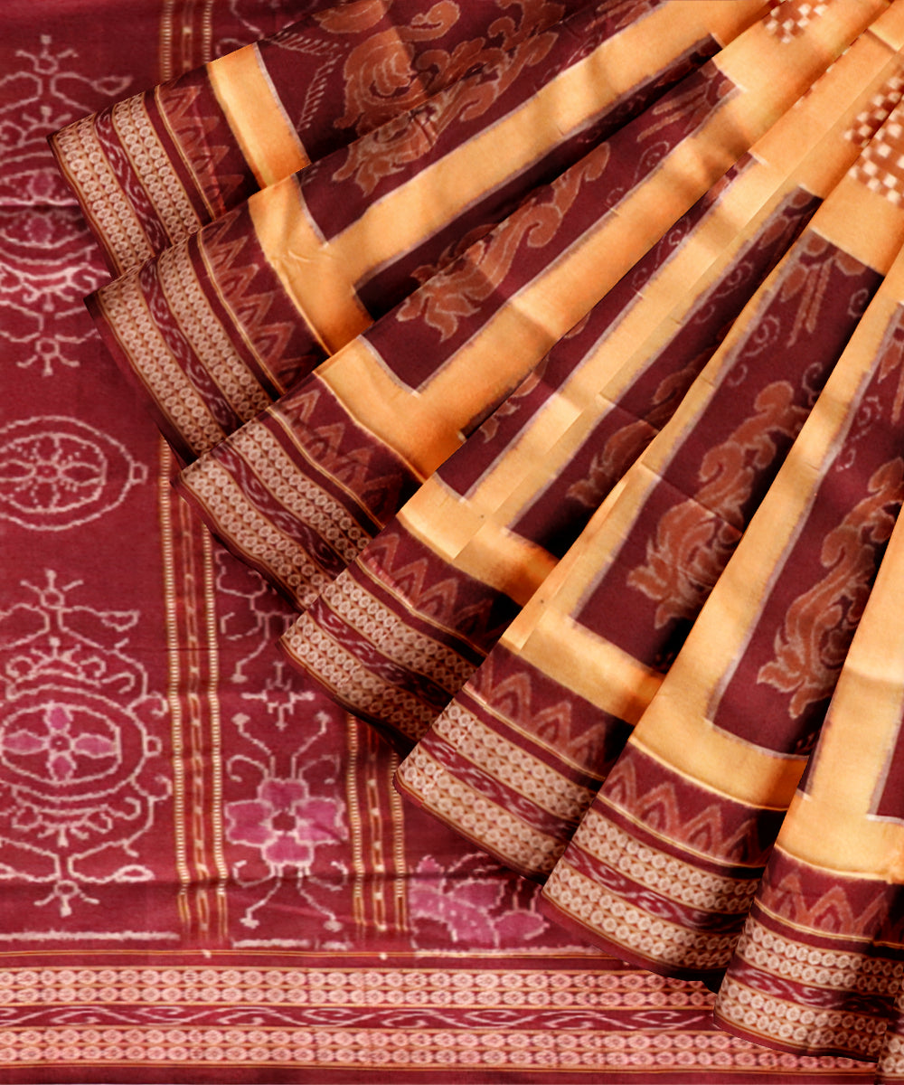 Multicolor burgundy cotton handloom sambalpuri saree