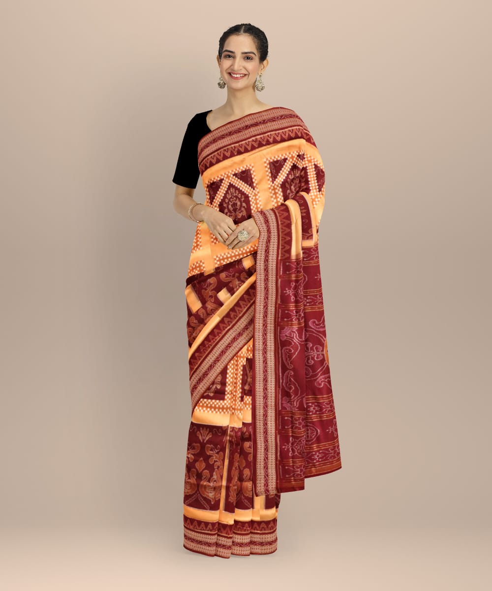 Multicolor burgundy cotton handloom sambalpuri saree