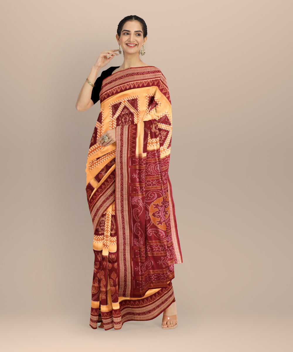 Multicolor burgundy cotton handloom sambalpuri saree