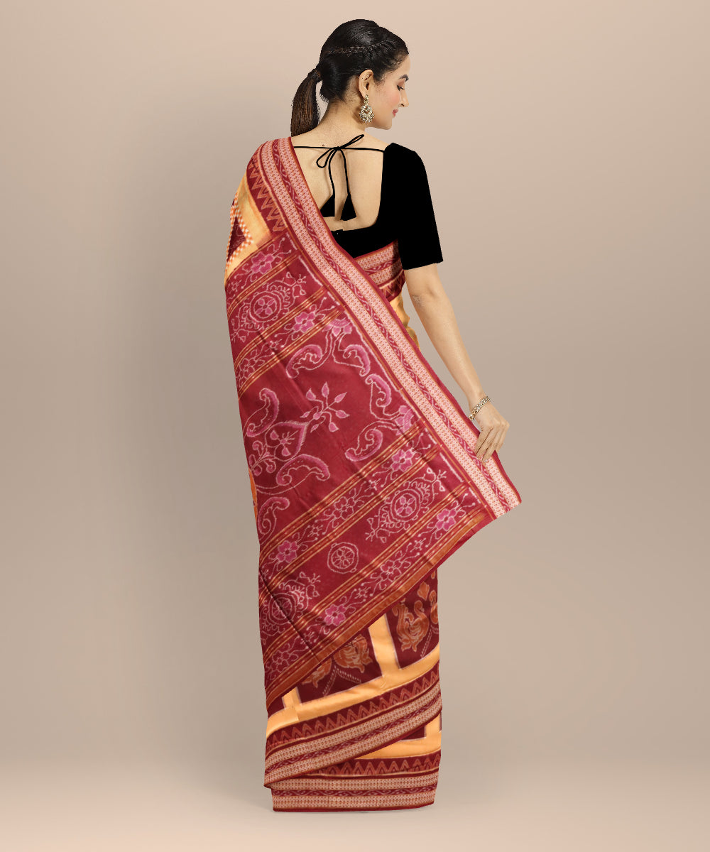 Multicolor burgundy cotton handloom sambalpuri saree