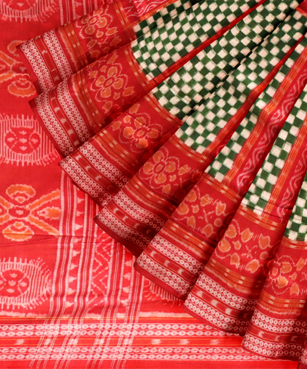 Multicolor dark red cotton handloom sambalpuri saree