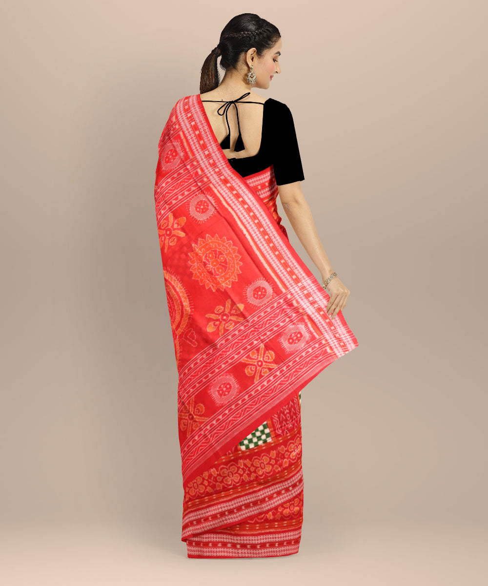 Multicolor dark red cotton handloom sambalpuri saree