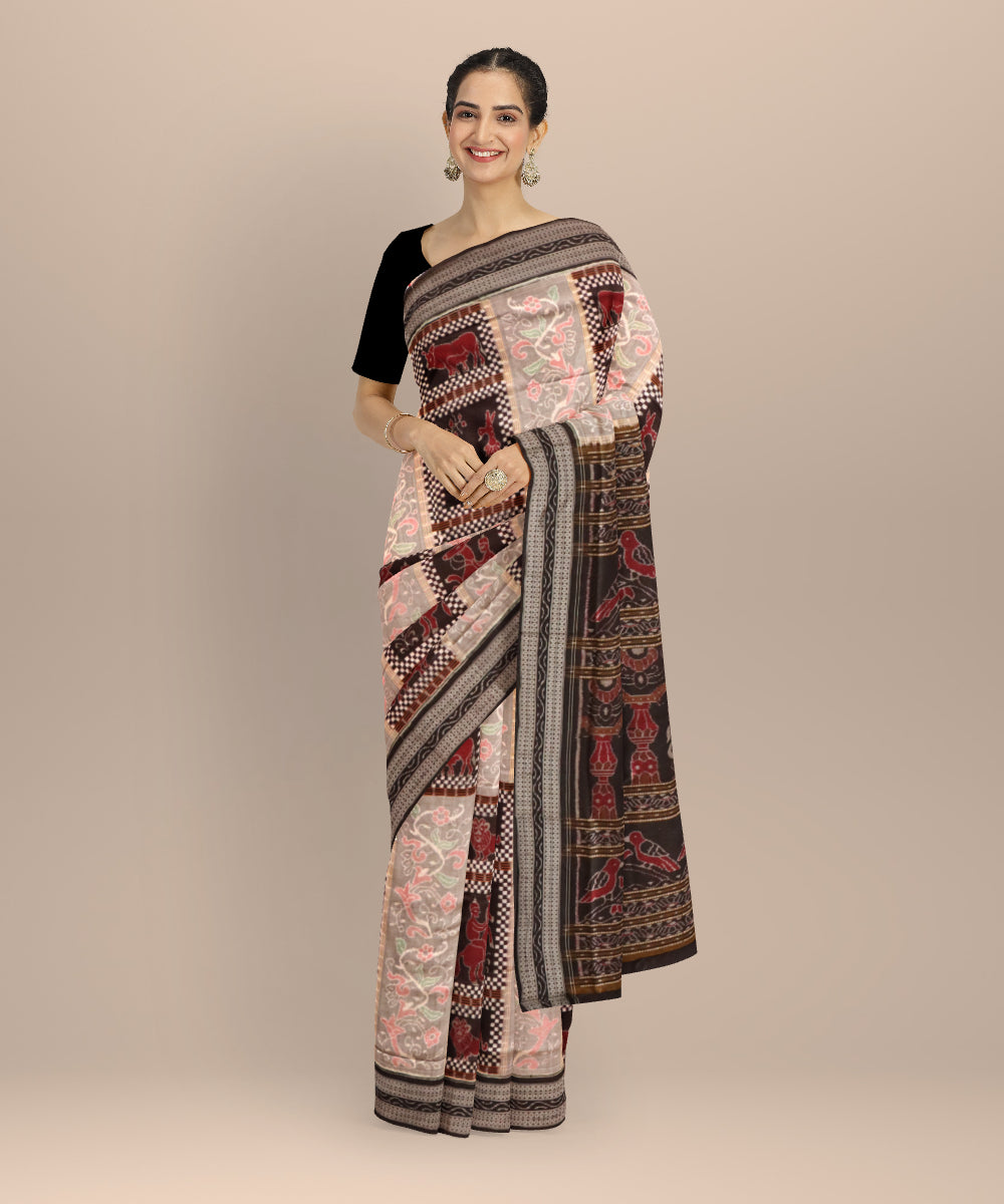 Multicolor black cotton handloom sambalpuri saree