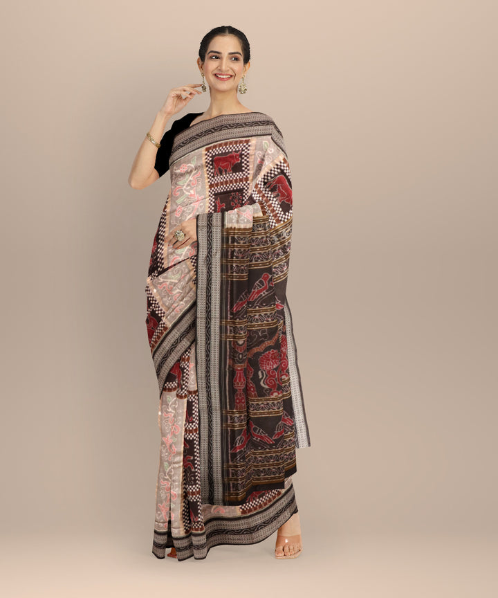 Multicolor black cotton handloom sambalpuri saree
