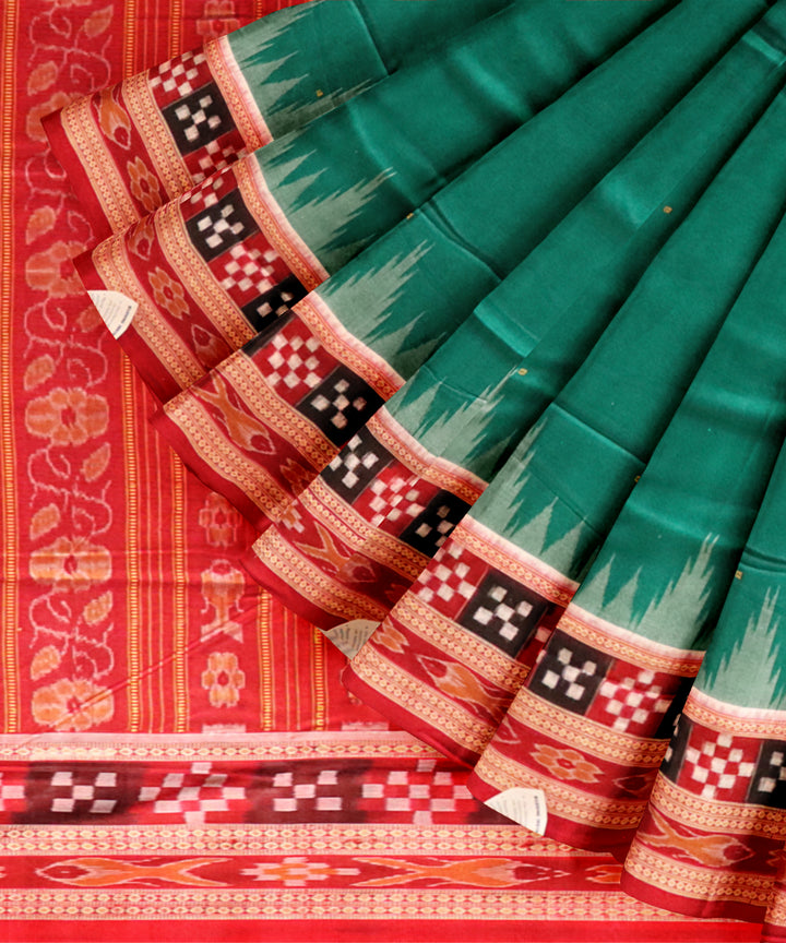 Dark green dark red cotton handloom sambalpuri saree