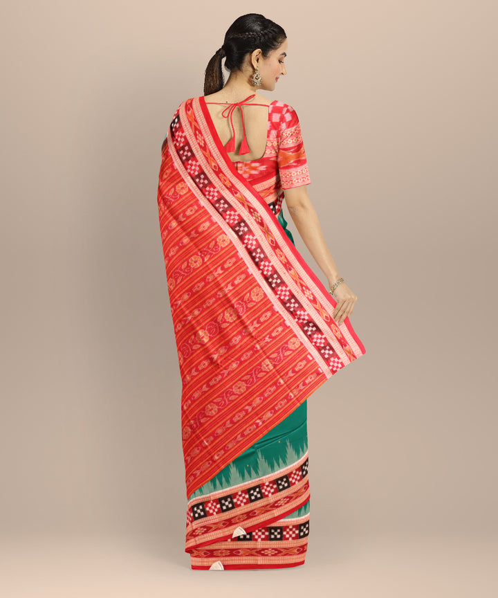 Dark green dark red cotton handloom sambalpuri saree