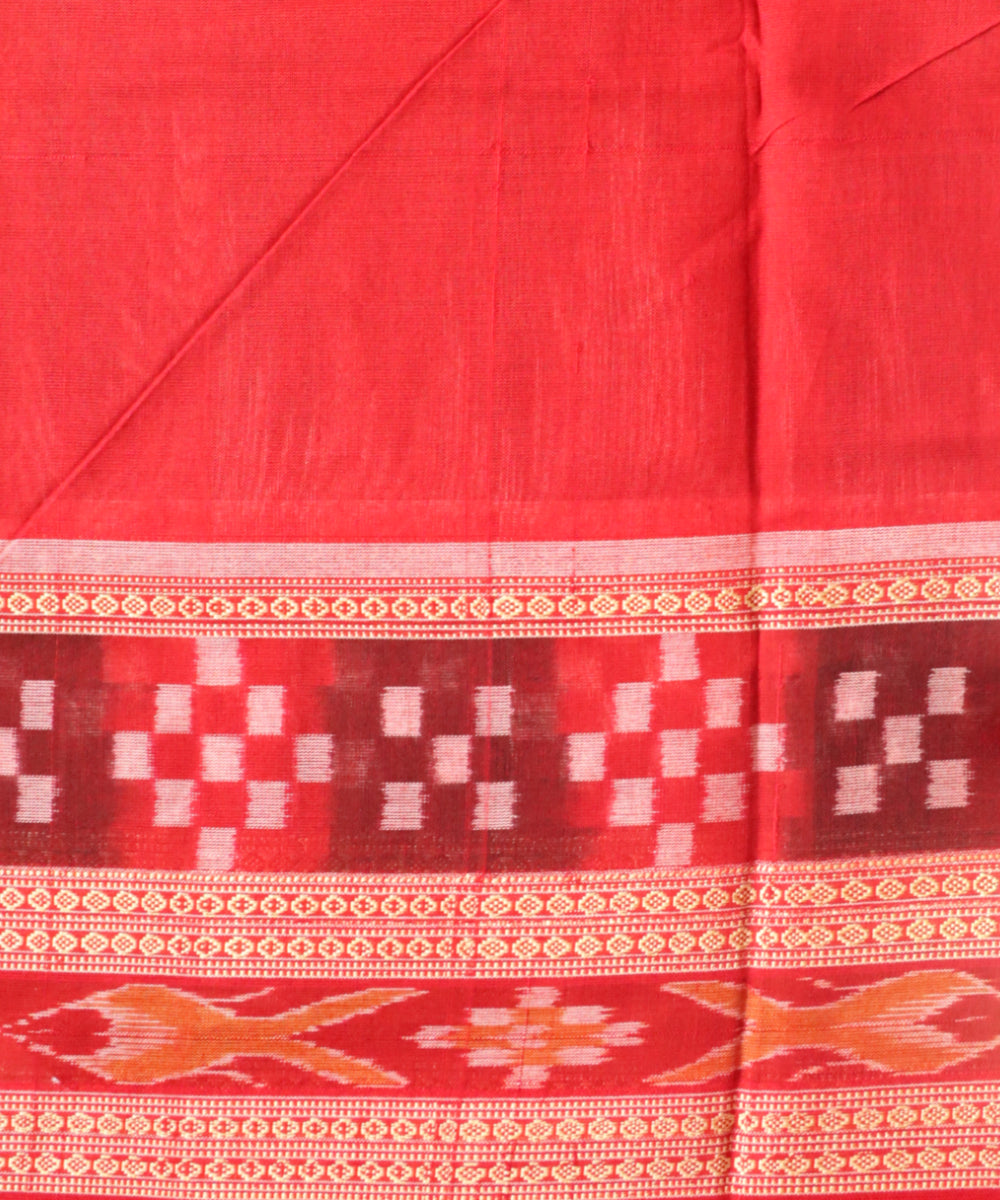 Dark green dark red cotton handloom sambalpuri saree