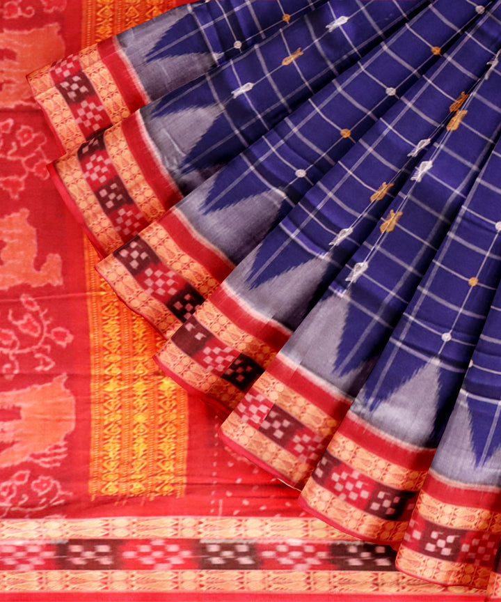 Sky blue dark red cotton handloom sonepur saree