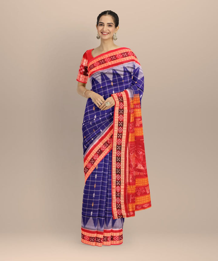 Sky blue dark red cotton handloom sonepur saree