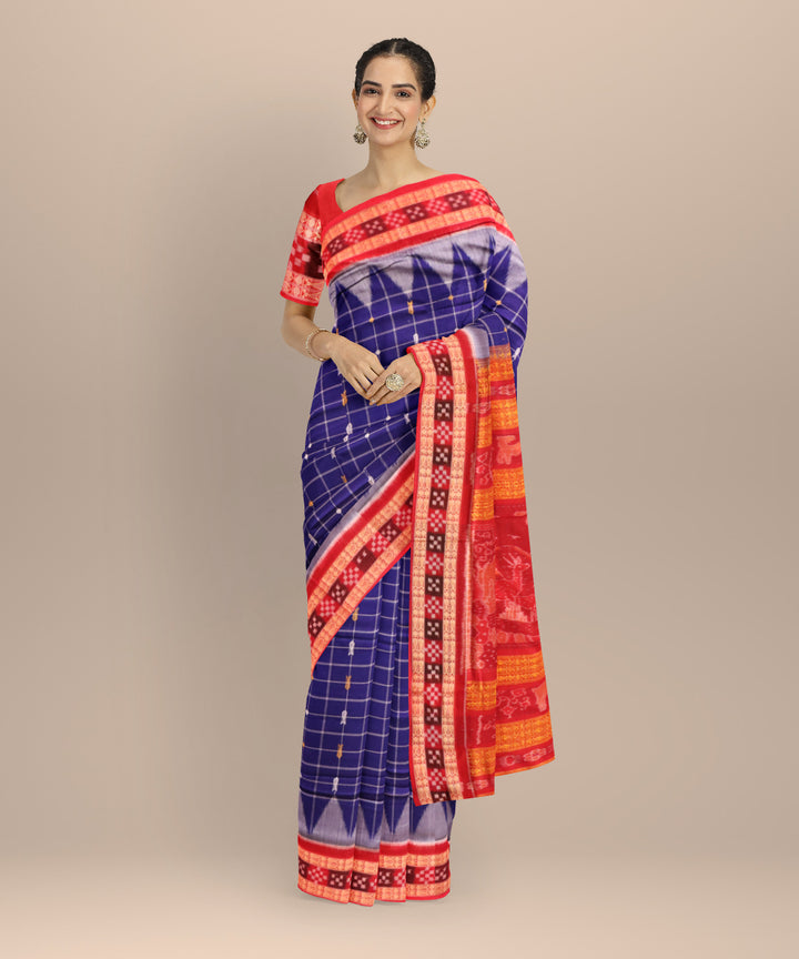 Sky blue dark red cotton handloom sonepur saree