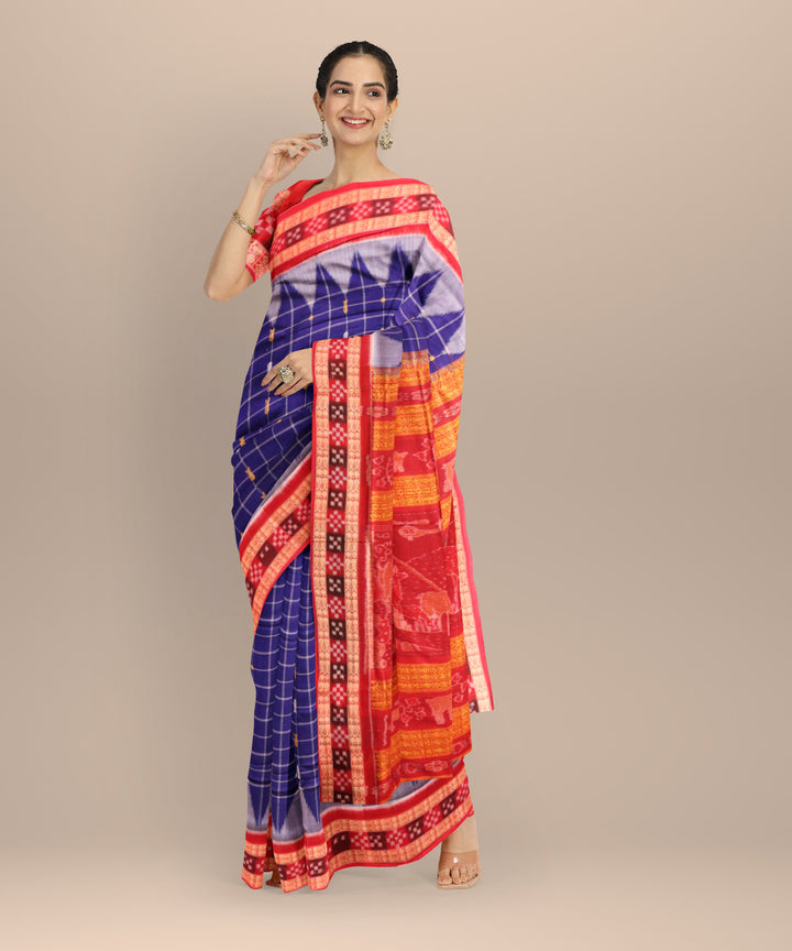 Sky blue dark red cotton handloom sonepur saree