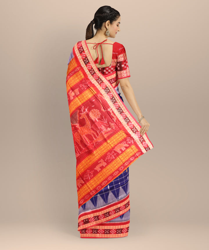 Sky blue dark red cotton handloom sonepur saree