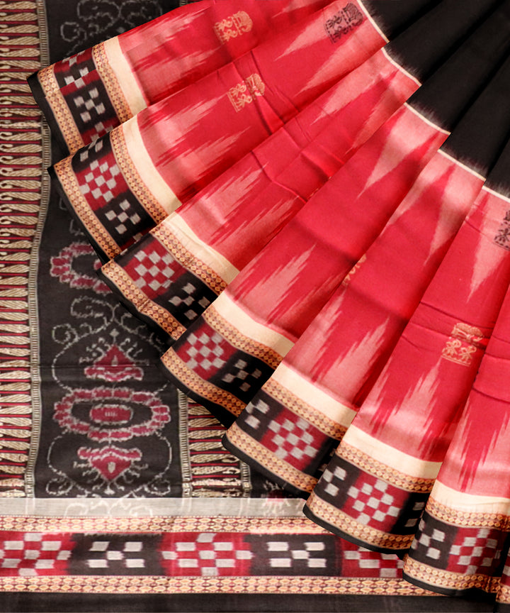 Multicolor black red cotton handloom sonepur saree