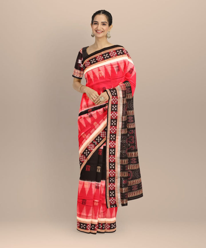Multicolor black red cotton handloom sonepur saree