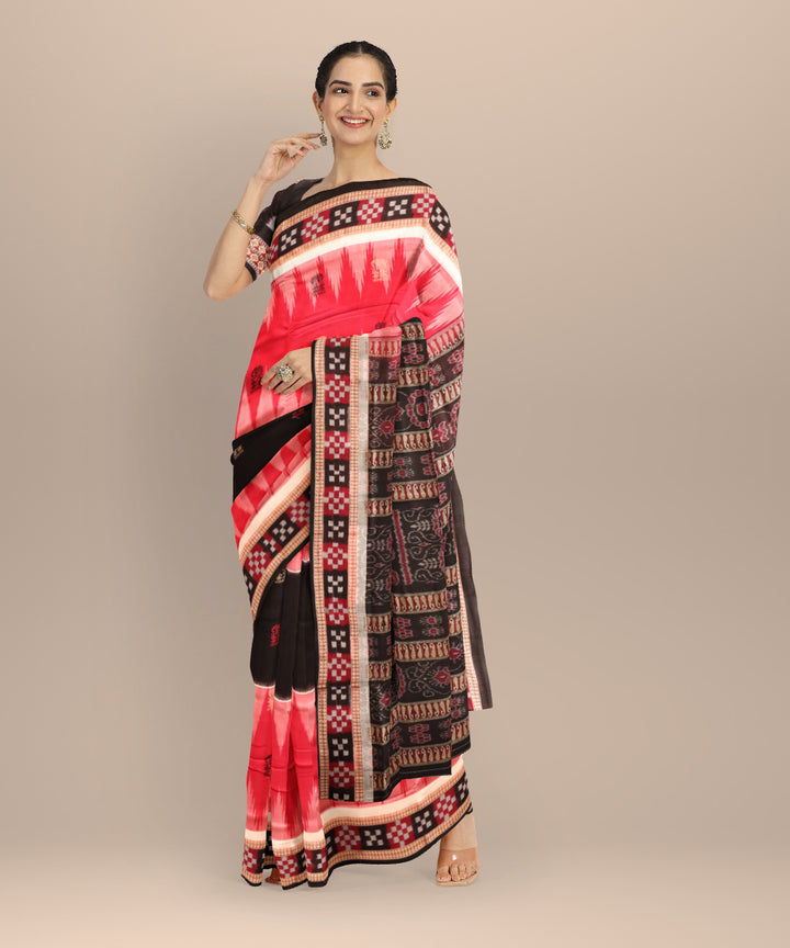 Multicolor black red cotton handloom sonepur saree
