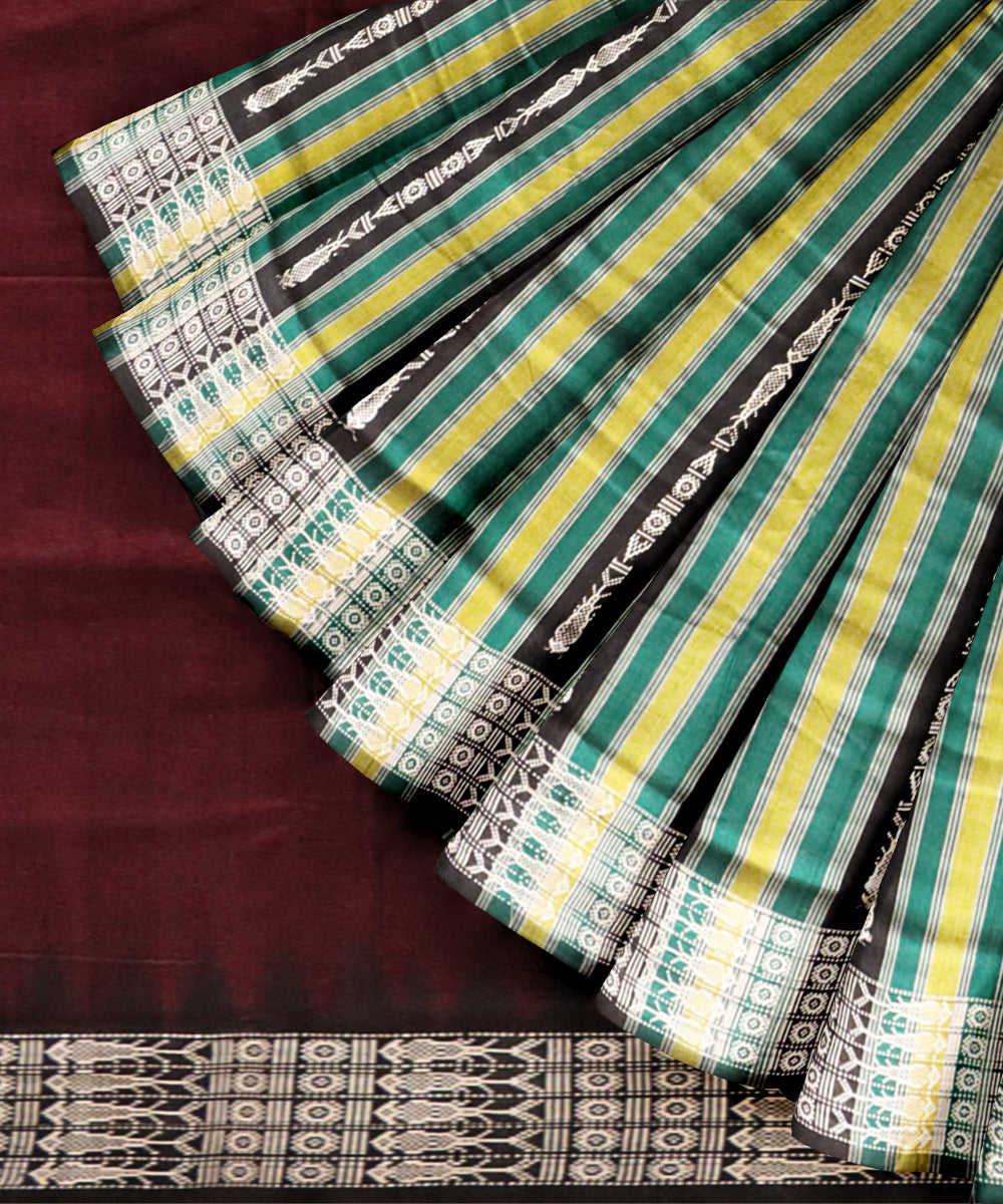 Brown black cotton handloom Habaspuri saree