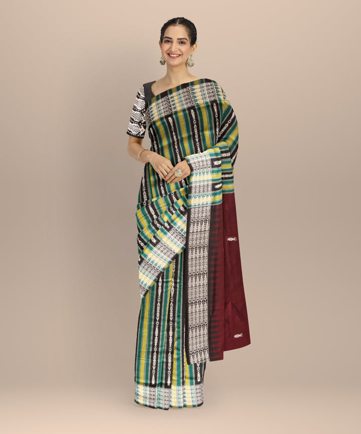 Brown black cotton handloom Habaspuri saree