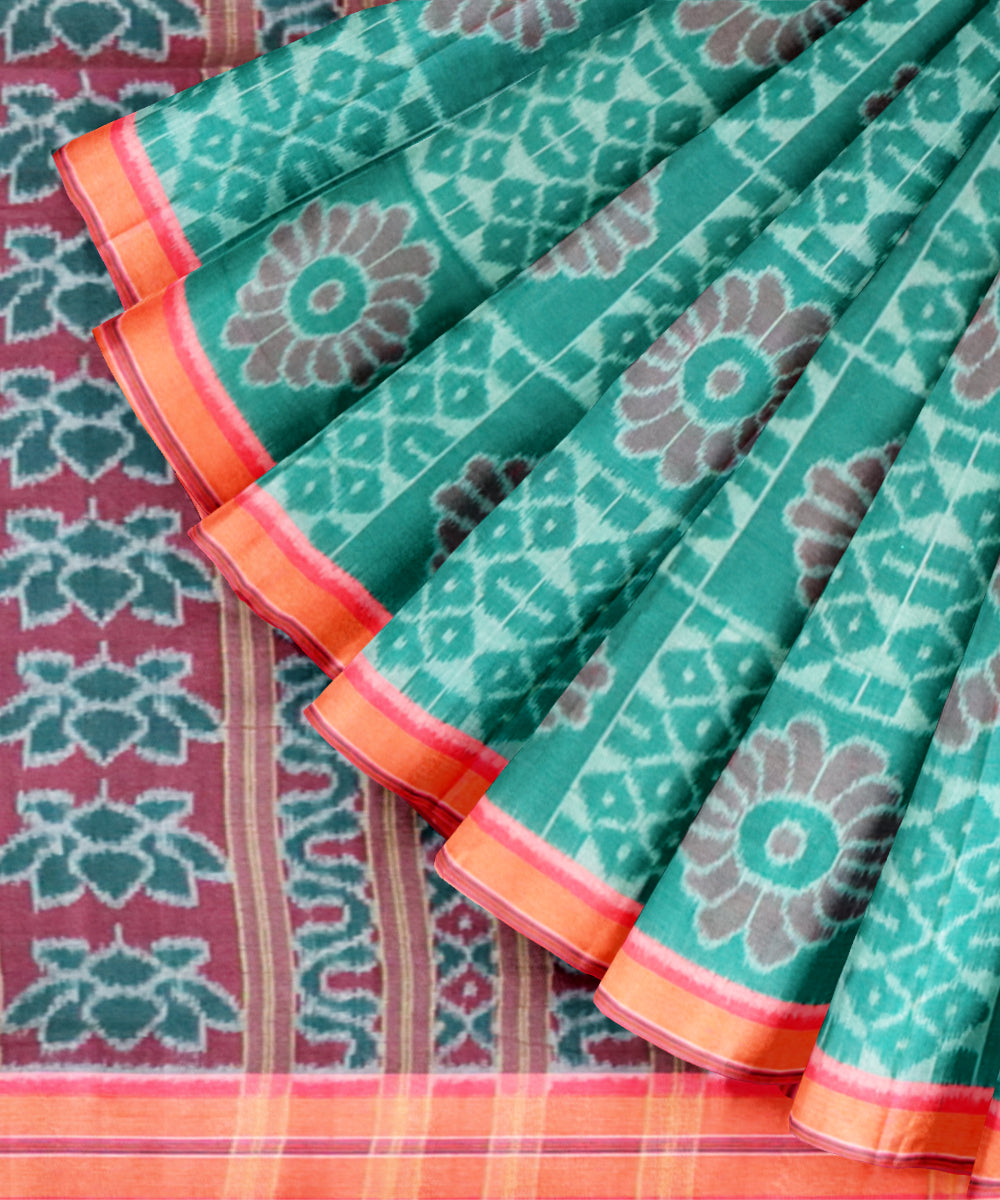 Turquoise fandango pink cotton handloom nuapatna saree