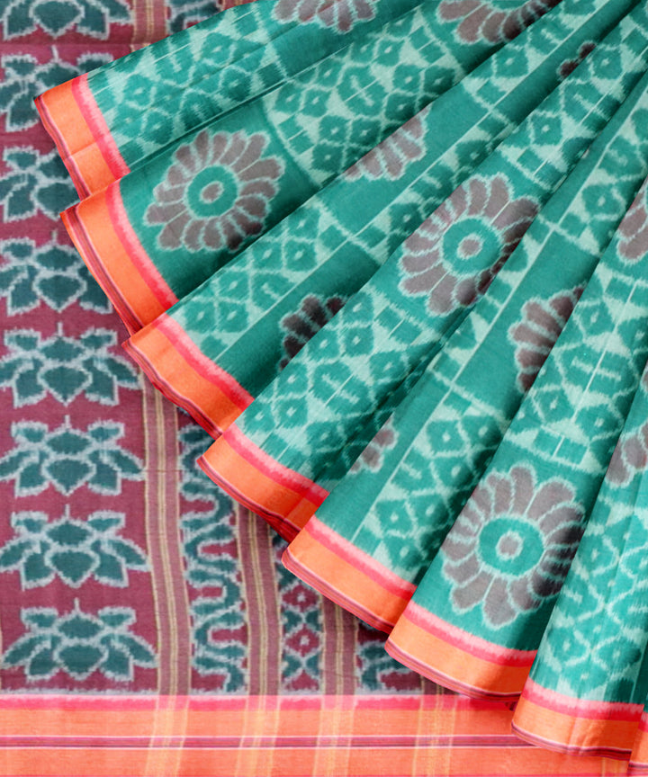 Turquoise fandango pink cotton handloom nuapatna saree