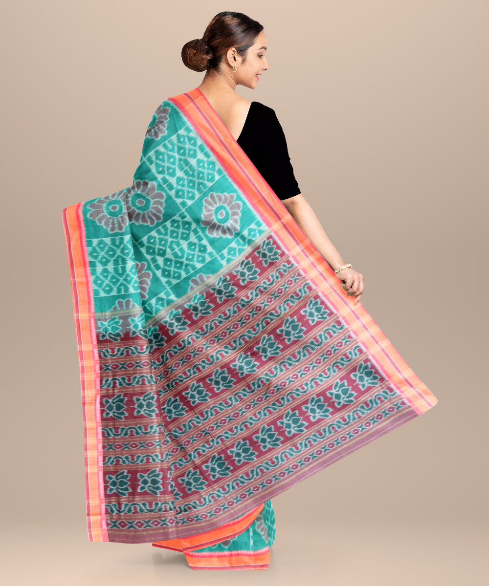 Turquoise fandango pink cotton handloom nuapatna saree