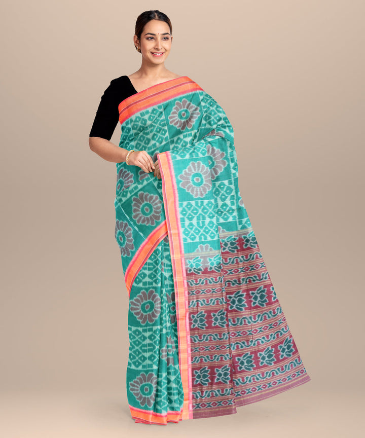 Turquoise fandango pink cotton handloom nuapatna saree