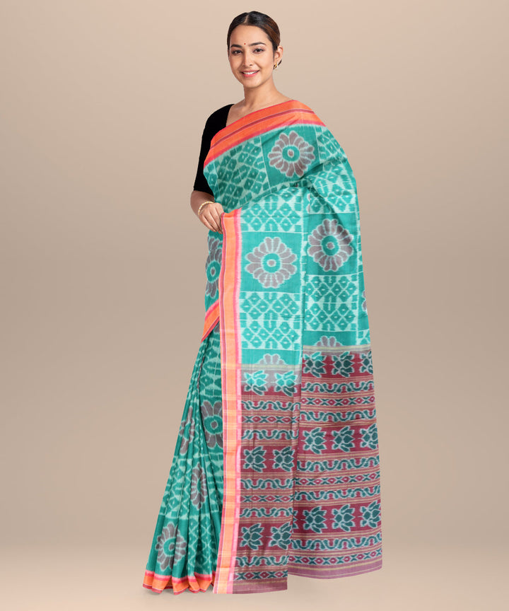 Turquoise fandango pink cotton handloom nuapatna saree