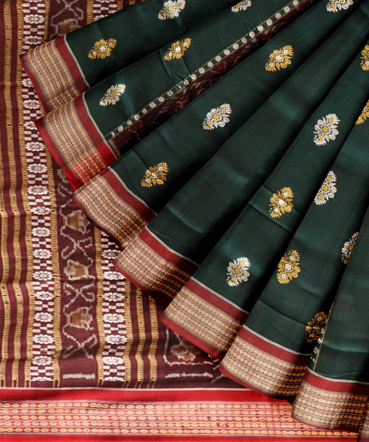 Dark green maroon handloom sonepur cotton saree