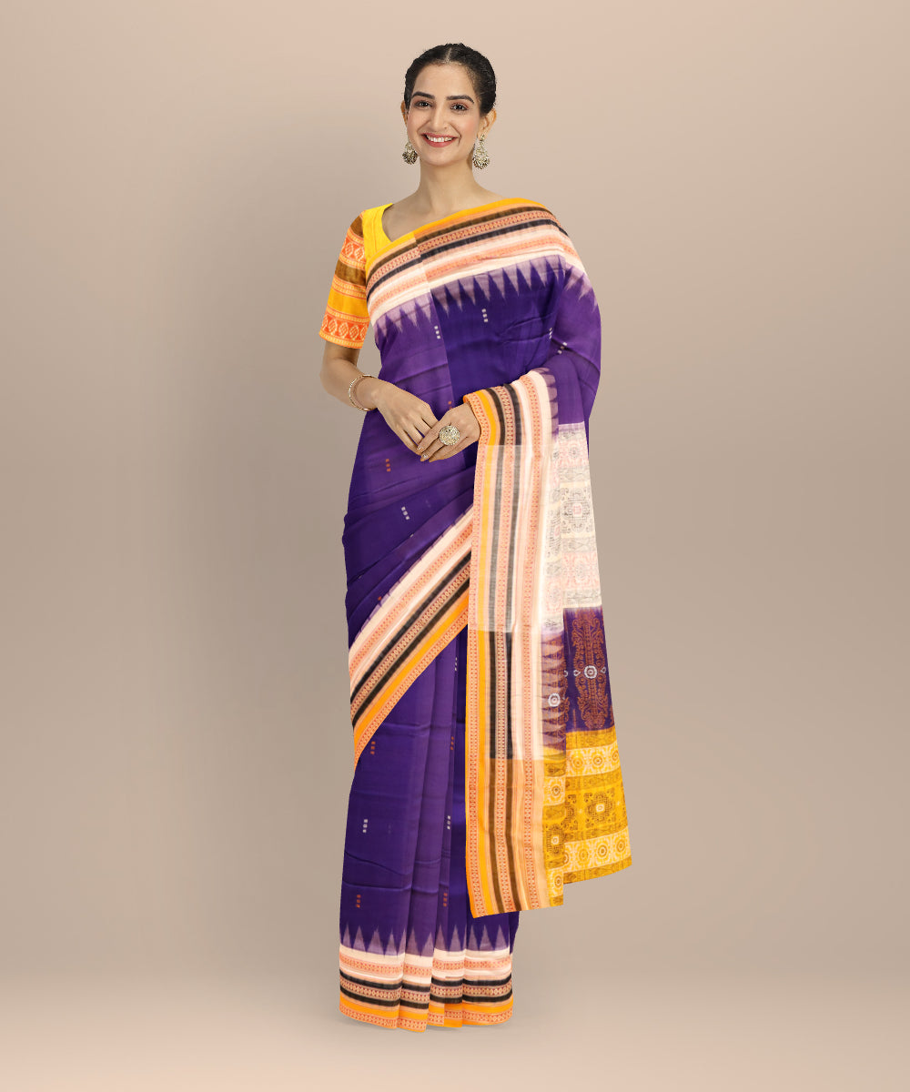 Cyan blue multicolour cotton handloom sonepur saree