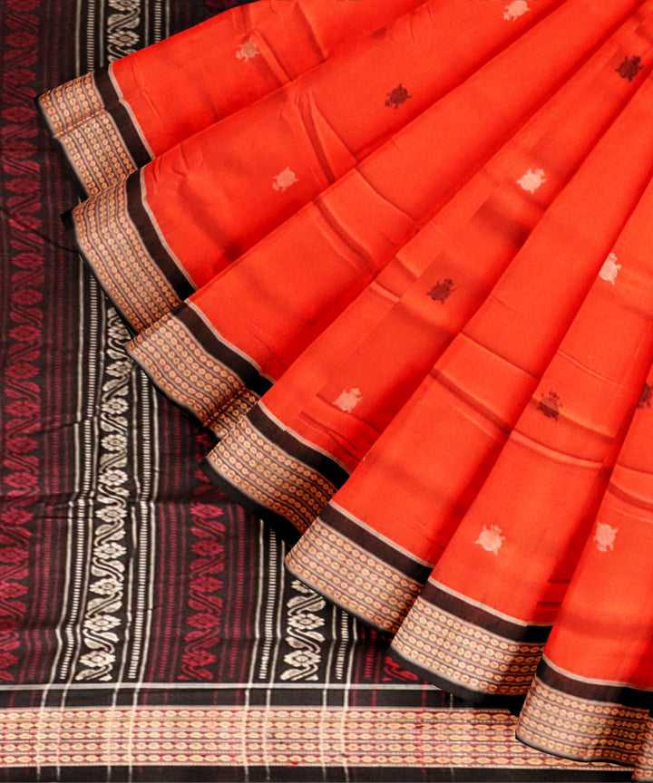 Orange black handloom cotton sonepur saree