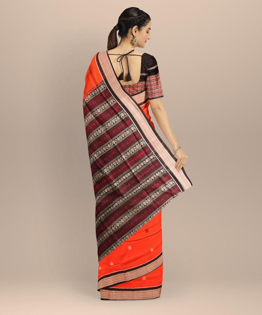Orange black handloom cotton sonepur saree