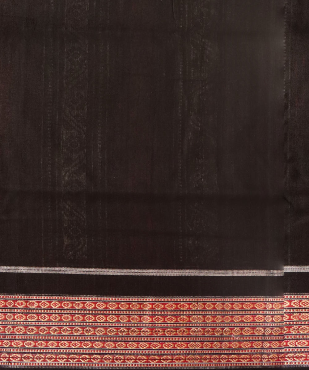 Orange black handloom cotton sonepur saree