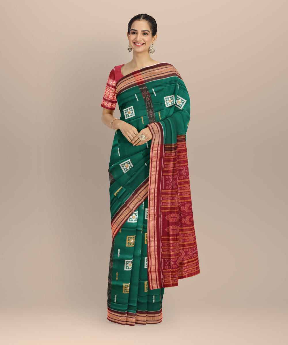 Dark green maroon cotton handloom sonepur saree