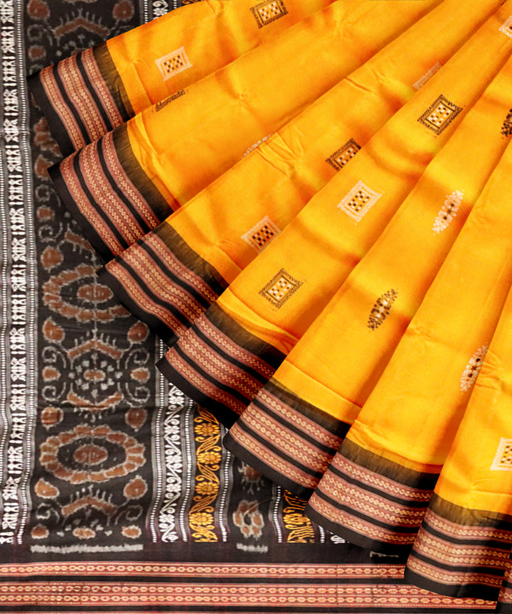 Yellow black handloom cotton sonepur saree