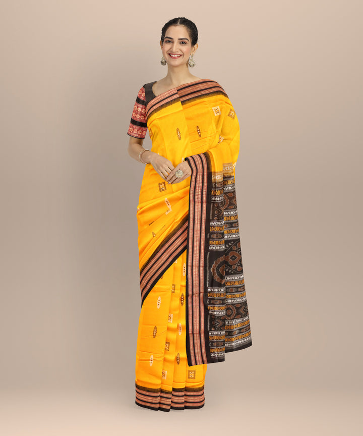 Yellow black handloom cotton sonepur saree