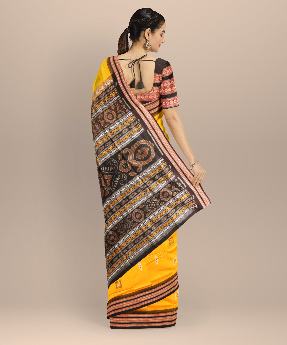 Yellow black handloom cotton sonepur saree