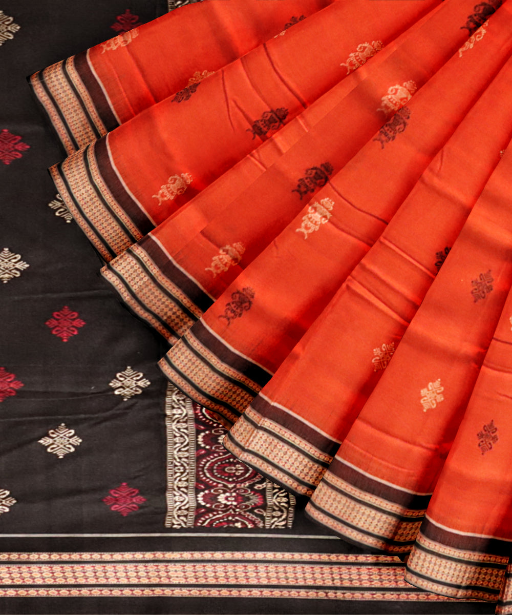 Orange black cotton handloom sonepur saree
