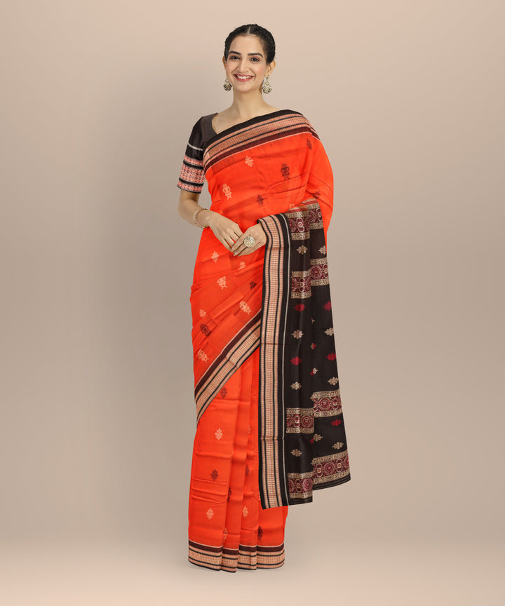 Orange black cotton handloom sonepur saree