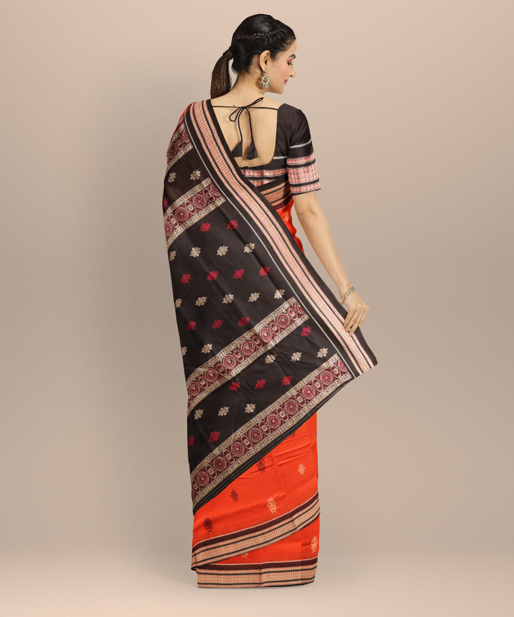Orange black cotton handloom sonepur saree