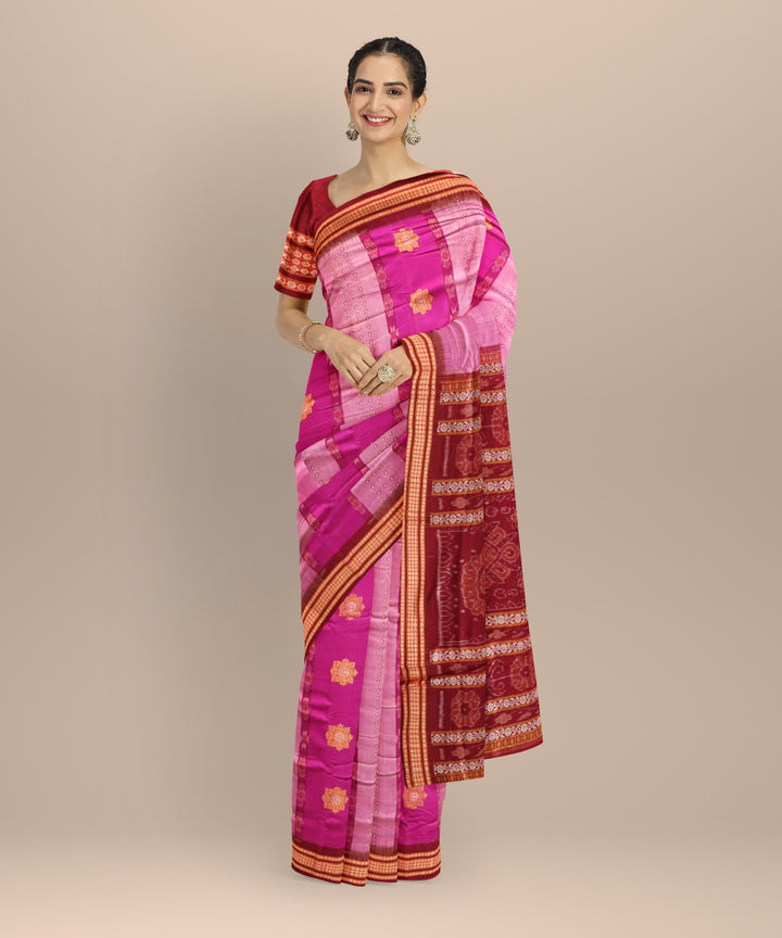 Multicolor maroon handloom cotton sonepur saree