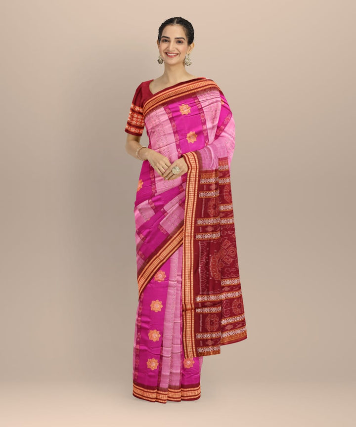 Multicolor maroon handloom cotton sonepur saree