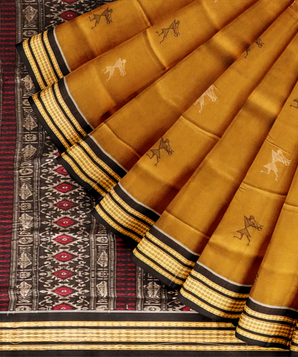 Yellow black cotton handloom sonepur saree
