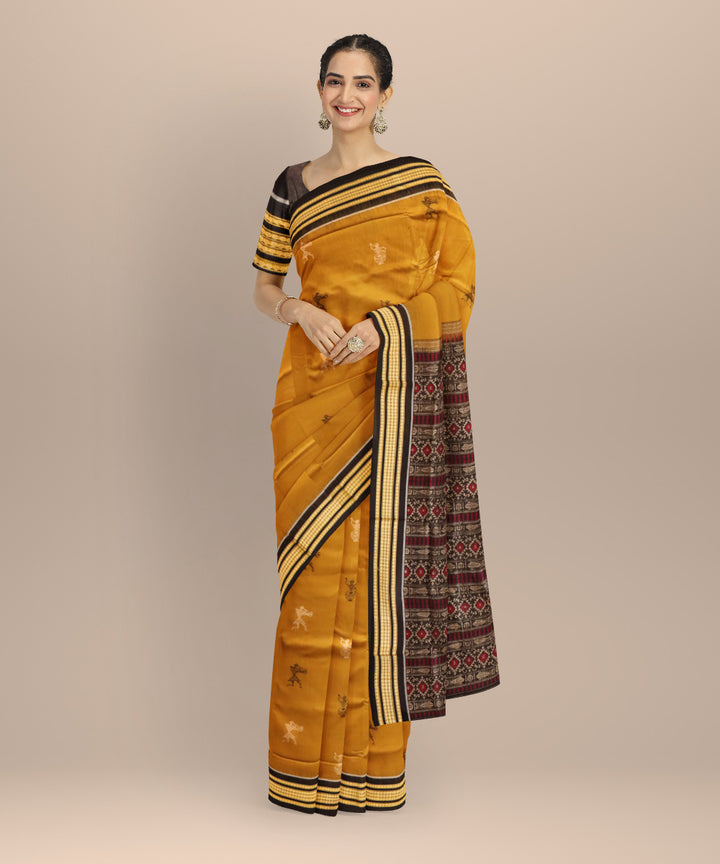 Yellow black cotton handloom sonepur saree