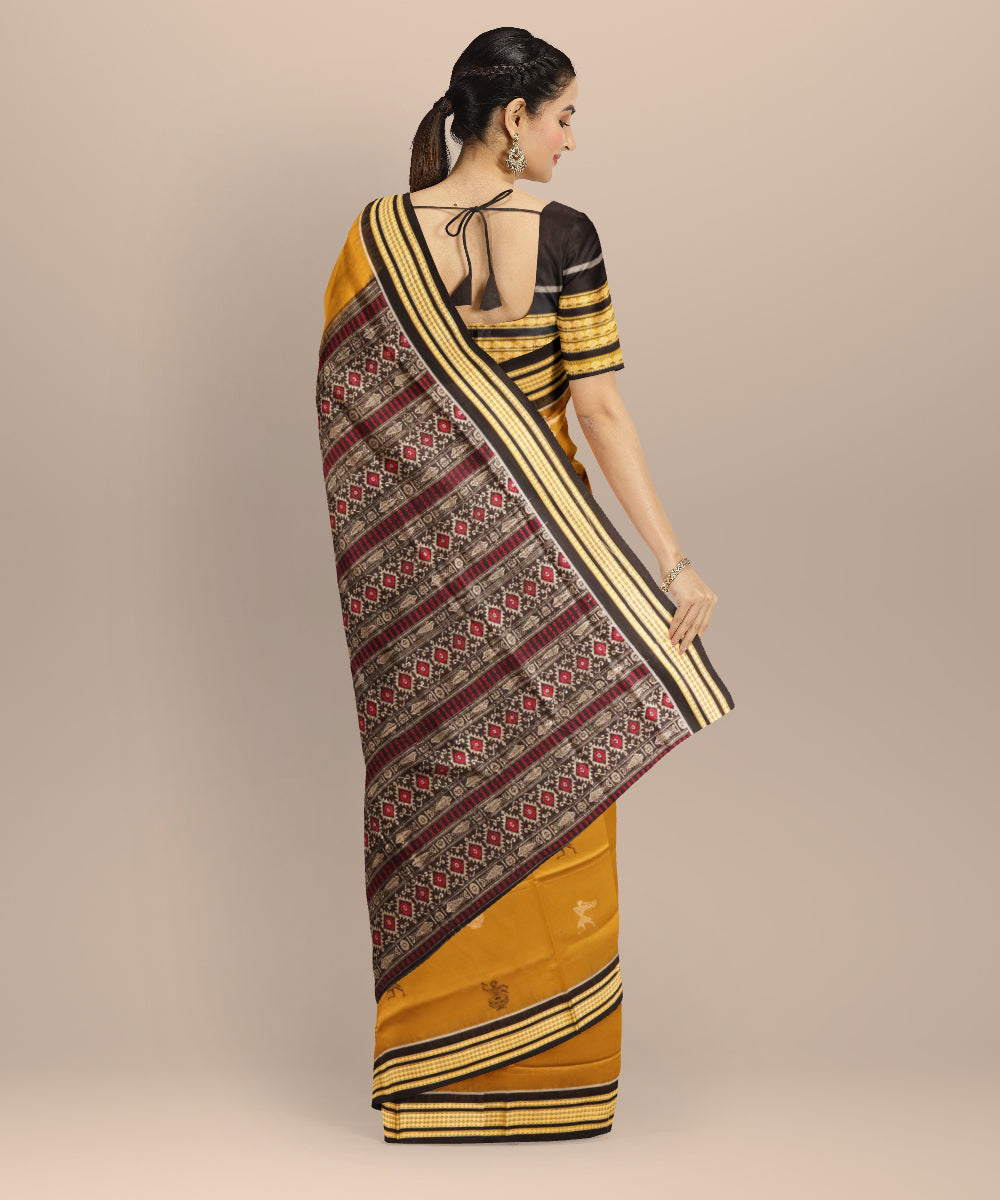 Yellow black cotton handloom sonepur saree