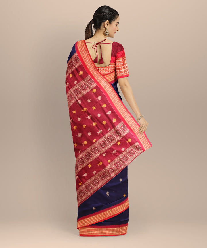Cyan blue dark red cotton handloom sonepur saree