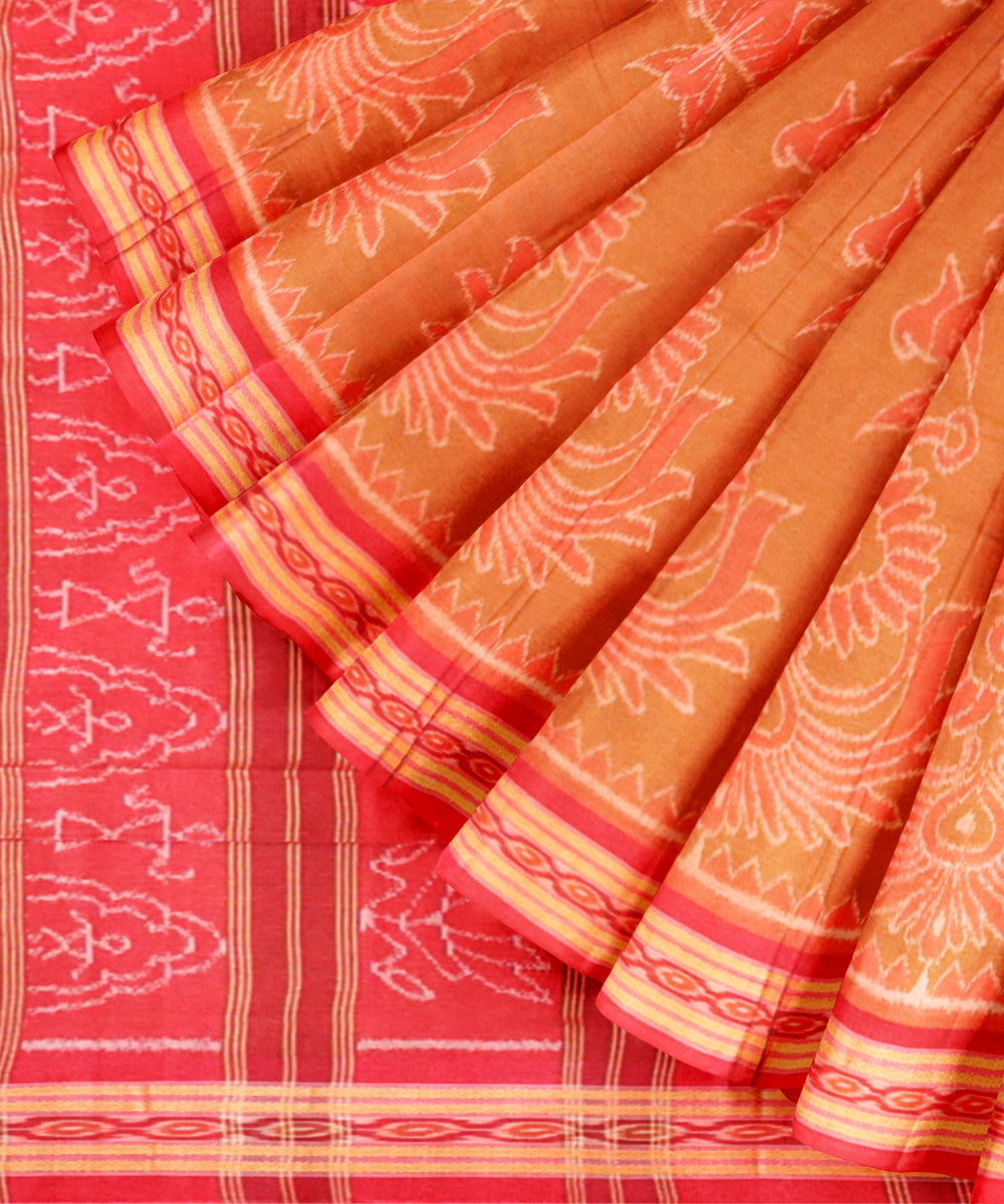 Fawn yellow falu red cotton handloom nuapatna saree