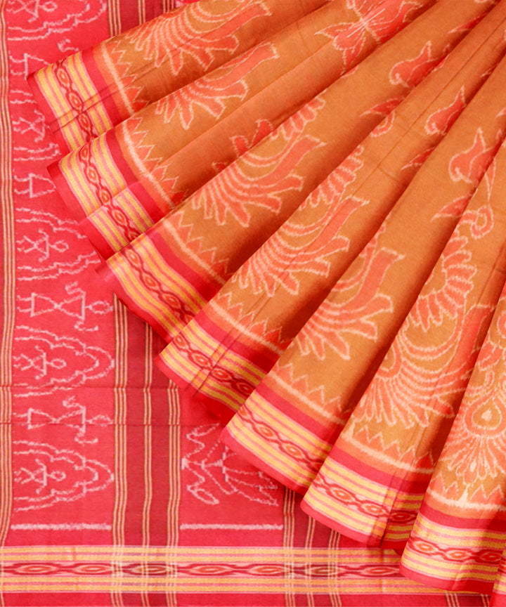 Fawn yellow falu red cotton handloom nuapatna saree