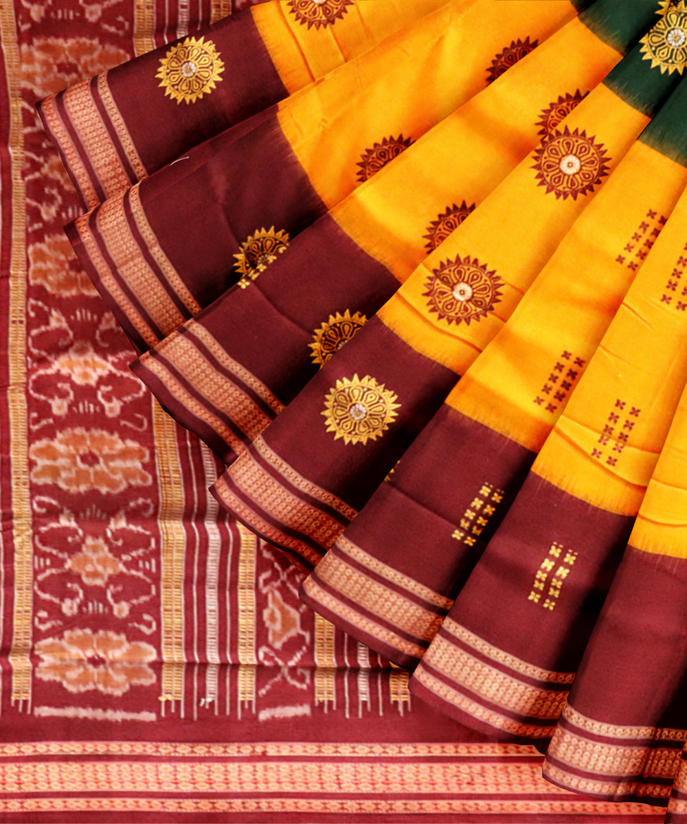 Multicolor maroon cotton handloom sonepur saree