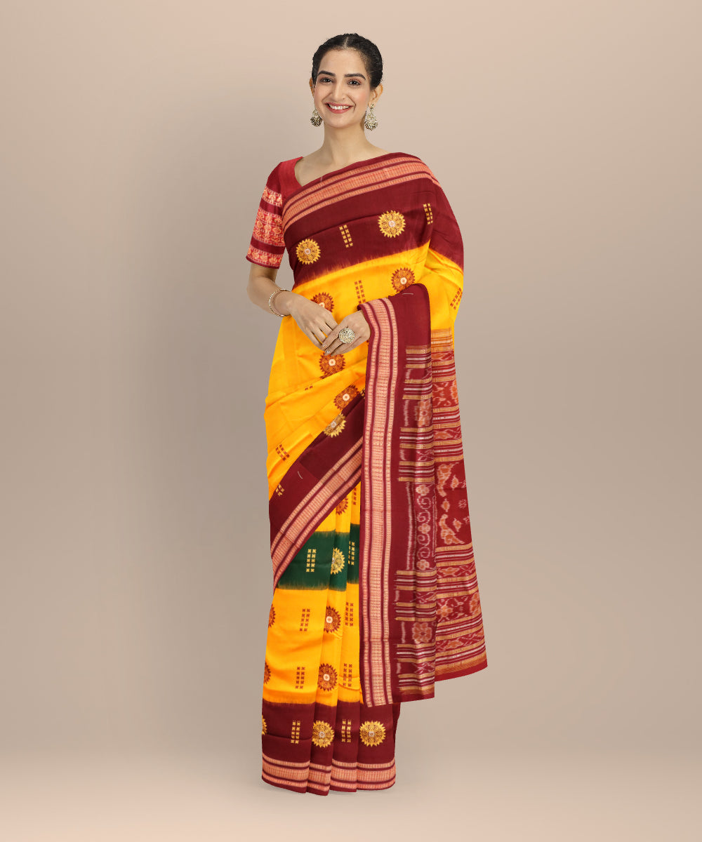 Multicolor maroon cotton handloom sonepur saree