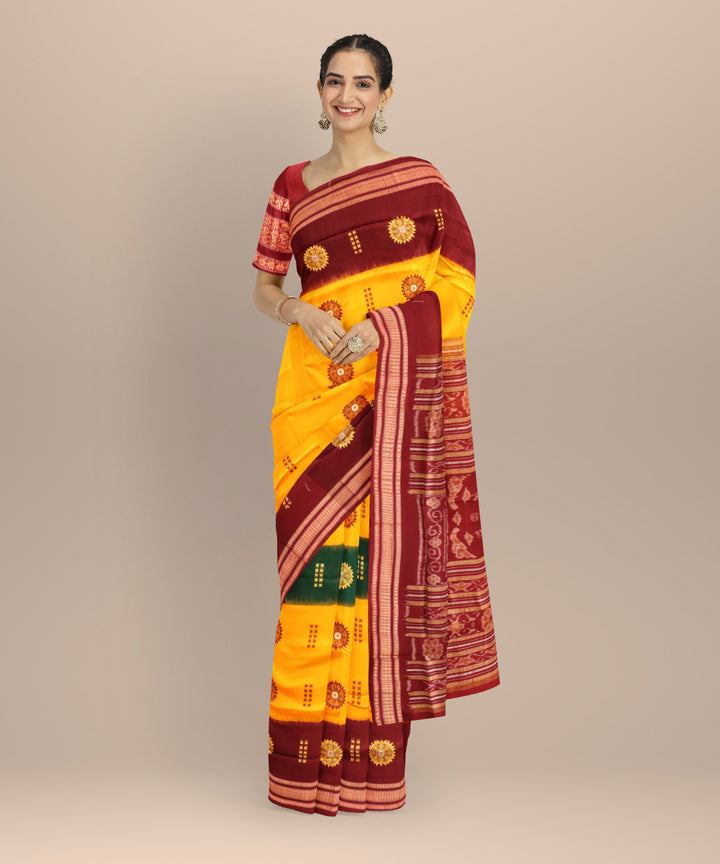 Multicolor maroon cotton handloom sonepur saree