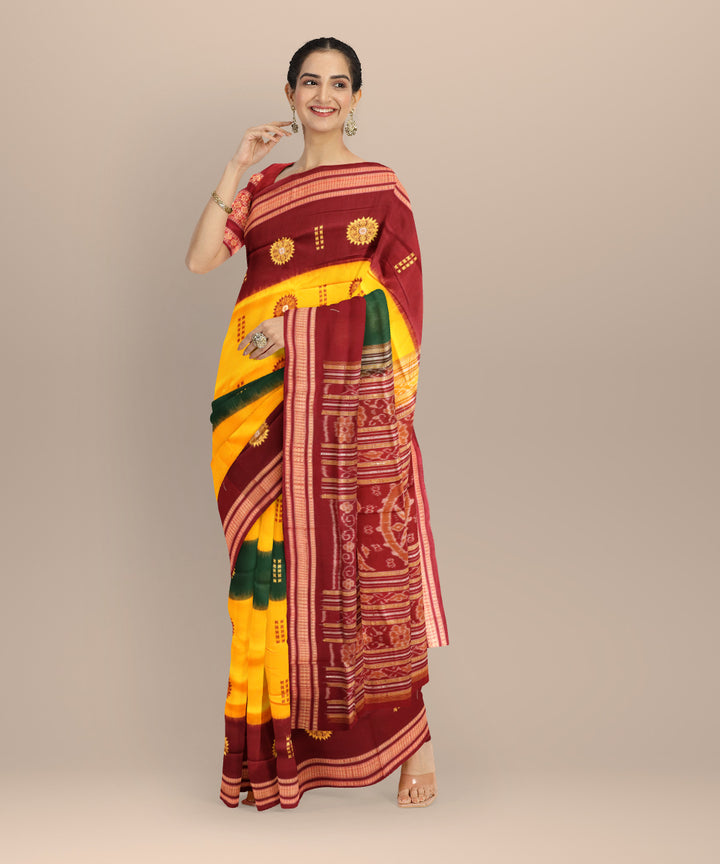 Multicolor maroon cotton handloom sonepur saree